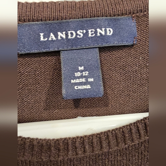Lands' End Brown & Cream Argyle Cardigan & Short Sleeve Undershirt Size--M - Picture 5 of 6